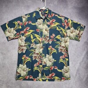 Vintage Polo Ralph Lauren Mens Floral Button Up Shirt Medium Linen Short Sleeve
